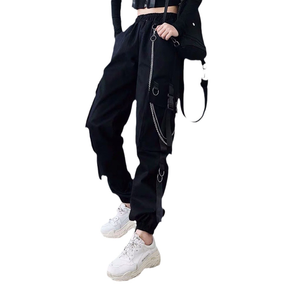 [Send Chain] Spring and Autumn Black Leg Overalls Women's Hip-Hop Trendy ins Straight Loose Bf Haren Pants for Children