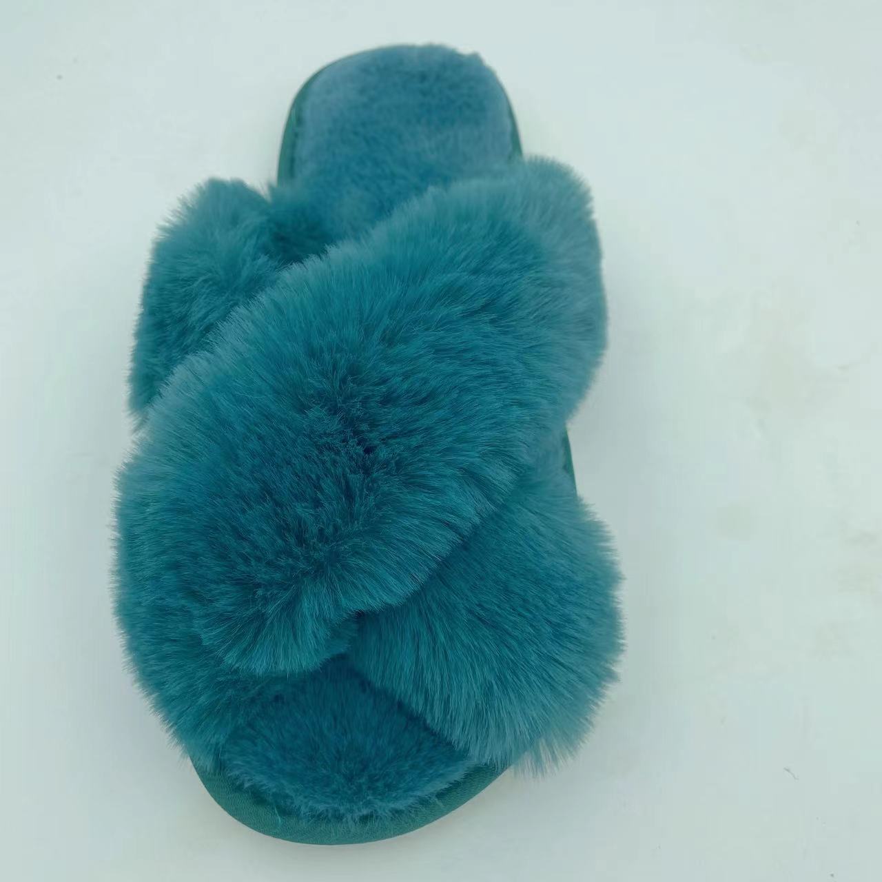 Picture of Amazon Slippers Winter Plush Cross-Strap Cotton Indoor Warm Plus Large Fur Slippers Women's High and Low Imitation Rabbit Fur