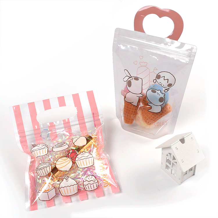 Korean-style portable zipper bag cartoon mini pink gift packaging bag small gift creative self-sealing bag 10 pcs/bag