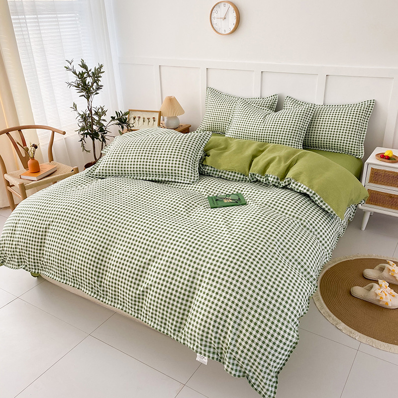Picture of Small fresh sanding quilt cover four-piece water-washed cotton bed sheet quilt cover simple student dormitory single three-piece wholesale