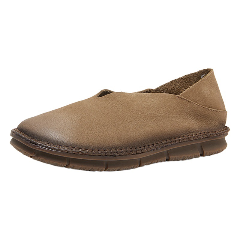 Platinum Disi New Genuine Leather Vintage Women's Shoes Round Toe Slip-on Shallow Mouth Single-layer Shoes Women's Cowhide Vintage Handmade Women's Shoes
