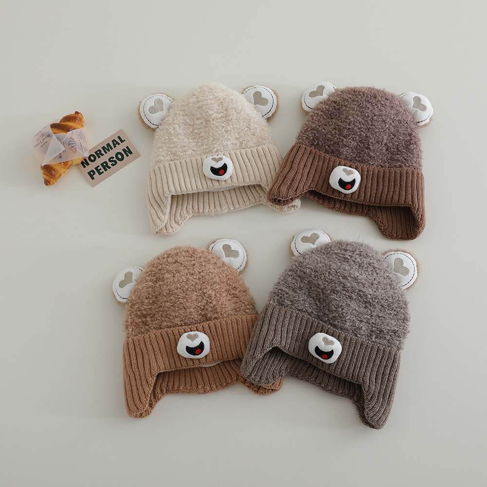 Little Bear Children's Wool Hat Winter Boys' Baby Plush Ear Protection Hat Foreign-style Big Fur Ball Cap Girls' Warm