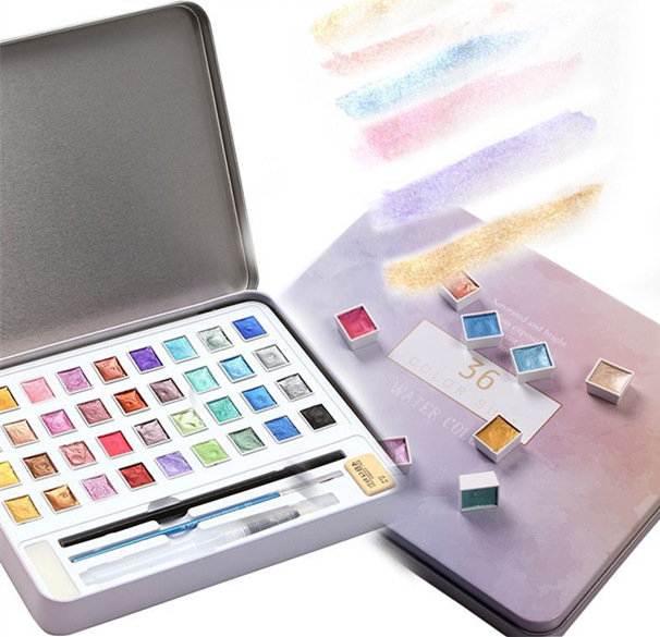 36 color 48 color watercolor paint iron box set pearl color nail art rendering solid watercolor DIY painting beginner
