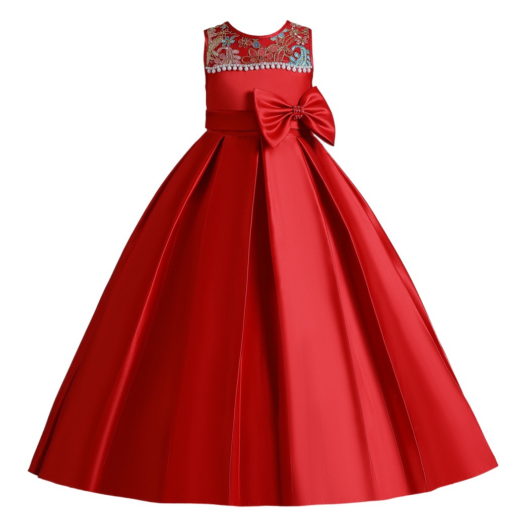 Cross-border Middle-sized Children's Long Dress Dress Princess Dress Piano T-stage Performance Evening Dress Sleeveless Forged Cloth Dress for Little Girls