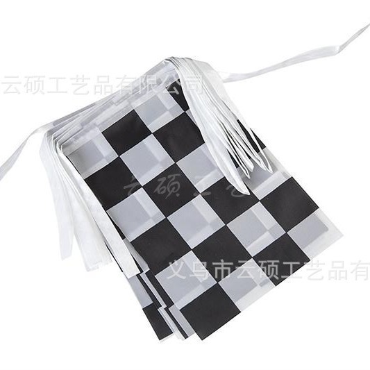 Spot supply Amazon F1 black and white grid racing flag, F1 racing hand flag racing decorative flag
