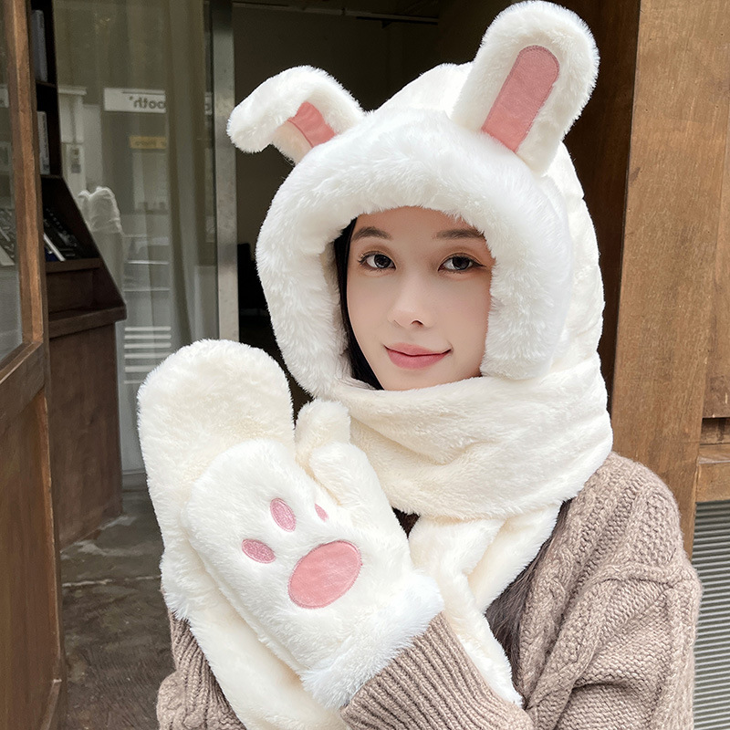 Picture of Hat Women's Winter Winter Fluffy Cute Plush Cold-proof Warm fleece-lined Thickened Scarf and Gloves New