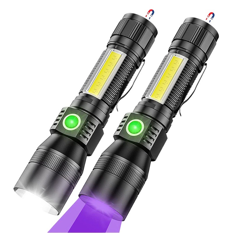 7-Function Magnet USB Rechargeable Fluorescent Agent Detection Flashlight Red Light White Light Purple Light Cob Strong Light Focusing Flashlight
