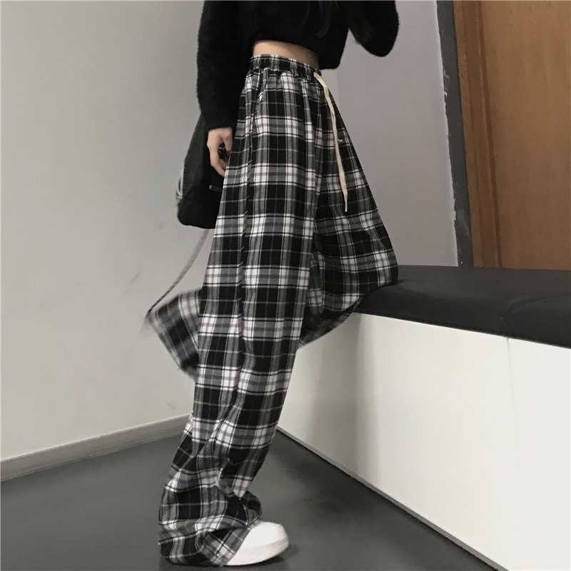 Internet Celebrity Design Sense Black and White Prellis Pants Women's Summer New Korean Style Wide Leg Casual Pants Loose Dipped Pants