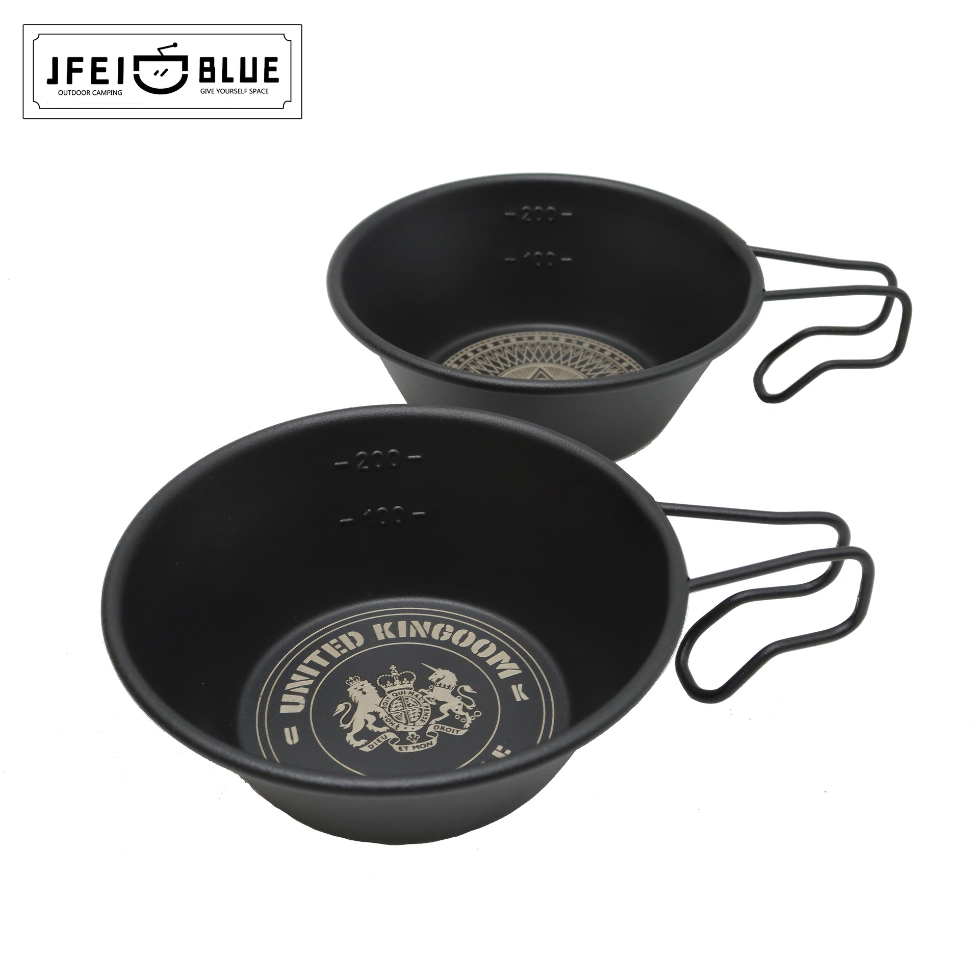 British JFEIBLUE outdoor camping equipment black tableware stainless steel hook Snow Bowl picnic Black Cup