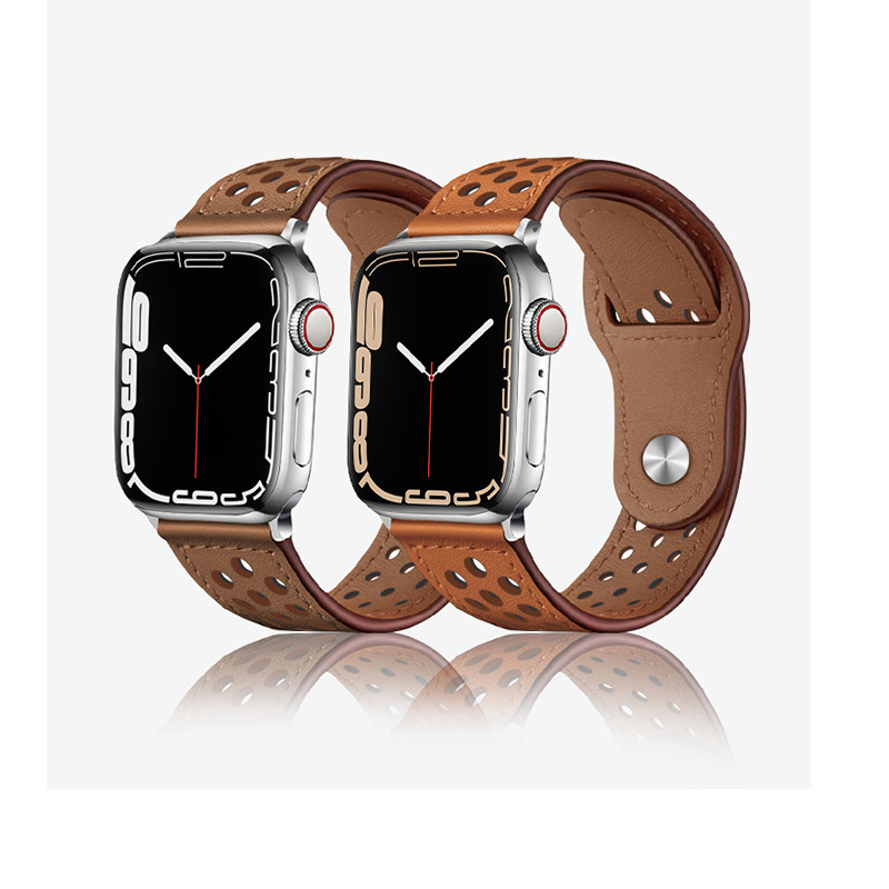 Suitable for iwatch Apple strap full series available comfortable breathable first layer leather hole buckle leather strap