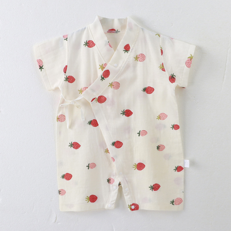 Picture of 2025 New Summer Cotton Yarn Climbing Suit for Baby Class A Pure Cotton Monk Suit Short-sleeved Newborn Baby Clothes