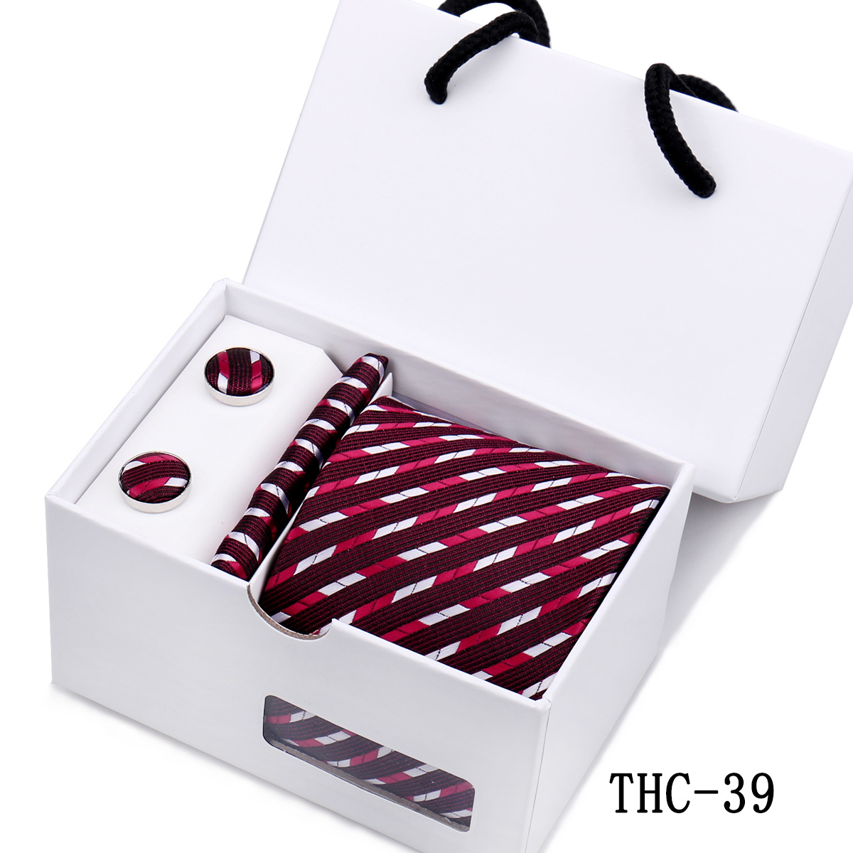 Picture of Men's Tie High Sense Gift Box 3 Pieces suit Business Dress Wedding Plaid Red Black Long Tie Shengzhou