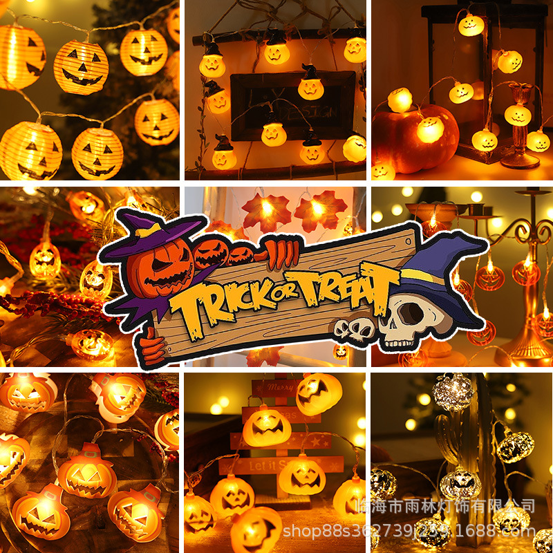 led Halloween Pumpkin Lantern Lantern String Hat Pumpkin Ghost Light Skull Light String Ghost Festival Maple Leaf Decorative Lantern