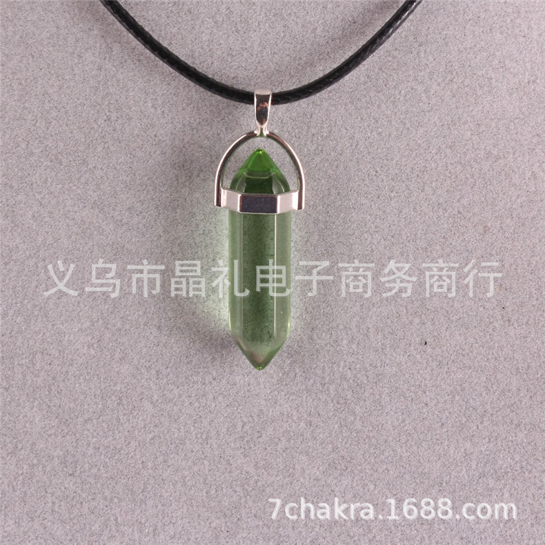 Picture of Natural Stone Hexagonal Pendant European and American Natural Crystal Hexagonal Prism Bullet Hexahedral Black Wax Rope Necklace