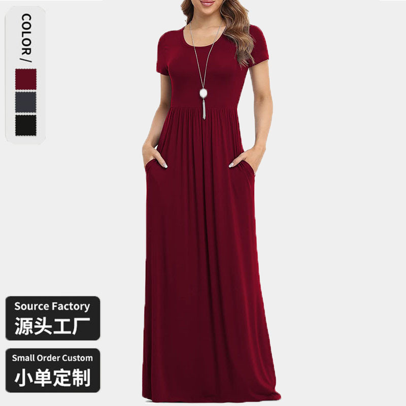 Bohemian plus size dress Loose High Waist Slimming Dress with Pocket Silk dress Custom