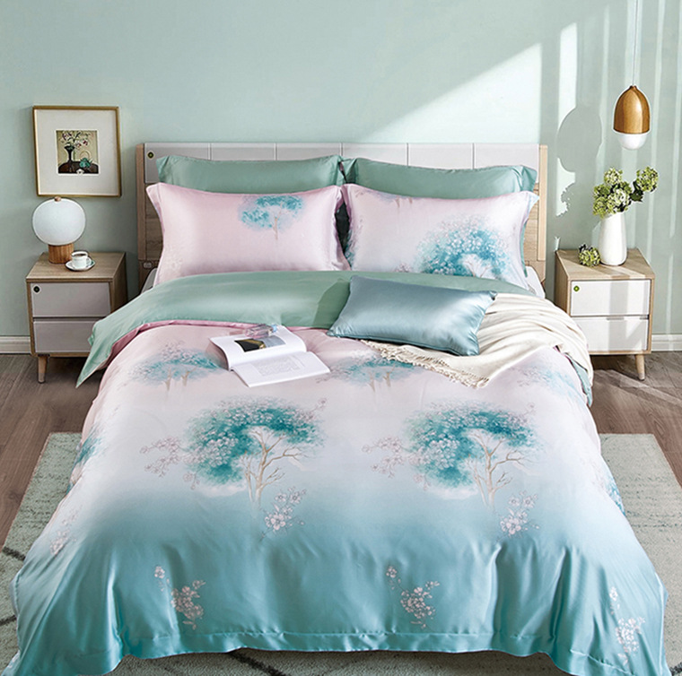 60 Tencel active digital printing four-piece fabric bed sheet quilt cover tribute satin Lyocell fiber printed cloth