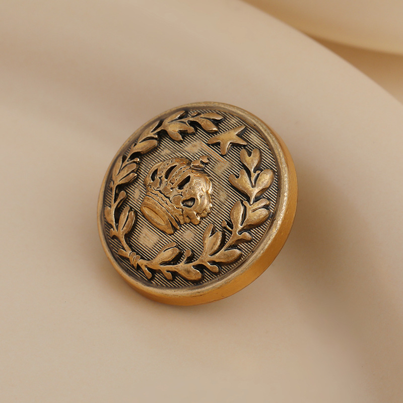 Vintage Wheat Ear Crown Metal Button Coat Sweater Knit Cardigan Double-Sided Wool Coat Button British Style
