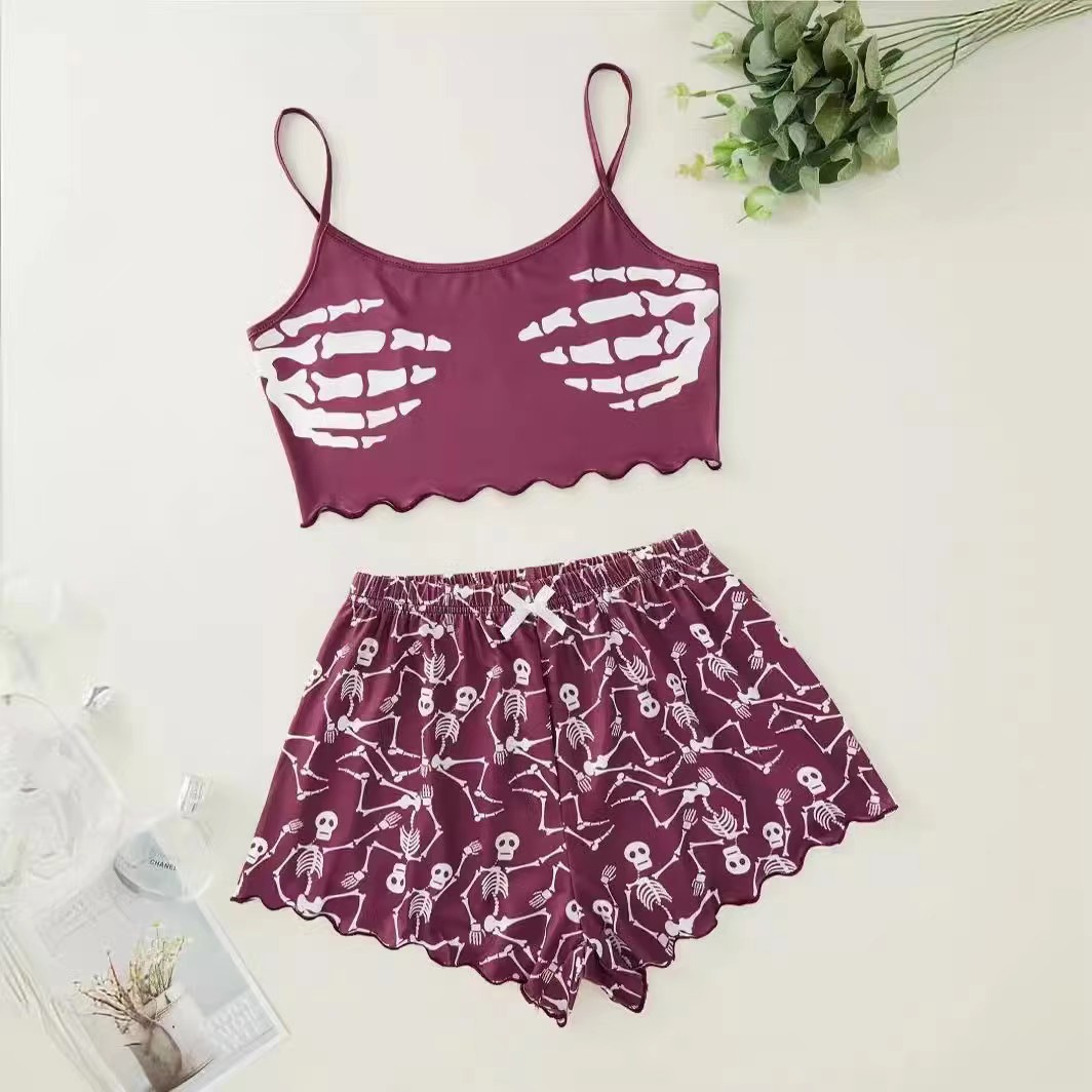 Picture of European and American-style Halloween Pumpkin Printed Sleeveless Top Shorts Home Clothes Pajamas Women's Suit pajamas