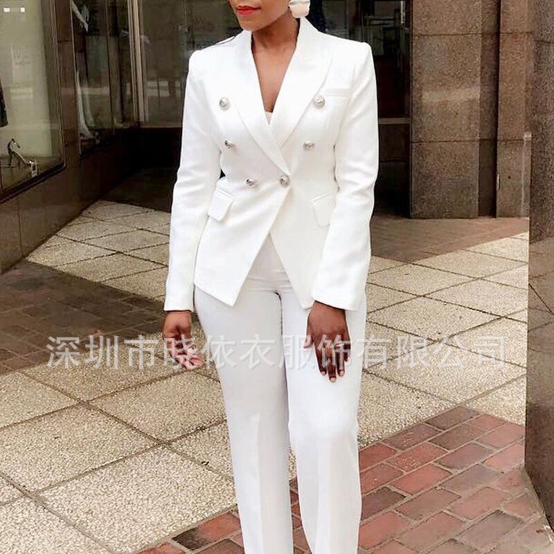 Picture of 2021 Amazon AliExpress new high waist solid color small suit long sleeve pants suit temperament commuter suit