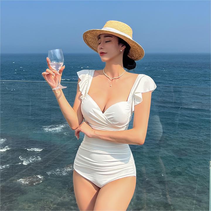 Source Factory ins South Korea Small Chest Gathering Steel Belly Covering Slimming Backless Sexy Swimsuit Women