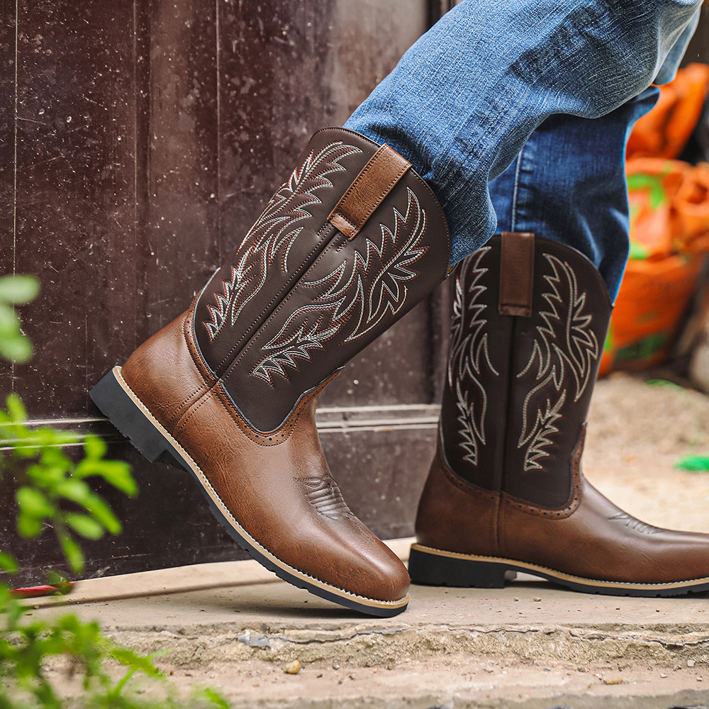 Super Fast Delivery 8701 High-Top Embroidered Retro Sleeve Large Wide-Head Western Cowboy Boots Opp Zipper Bag Packaging