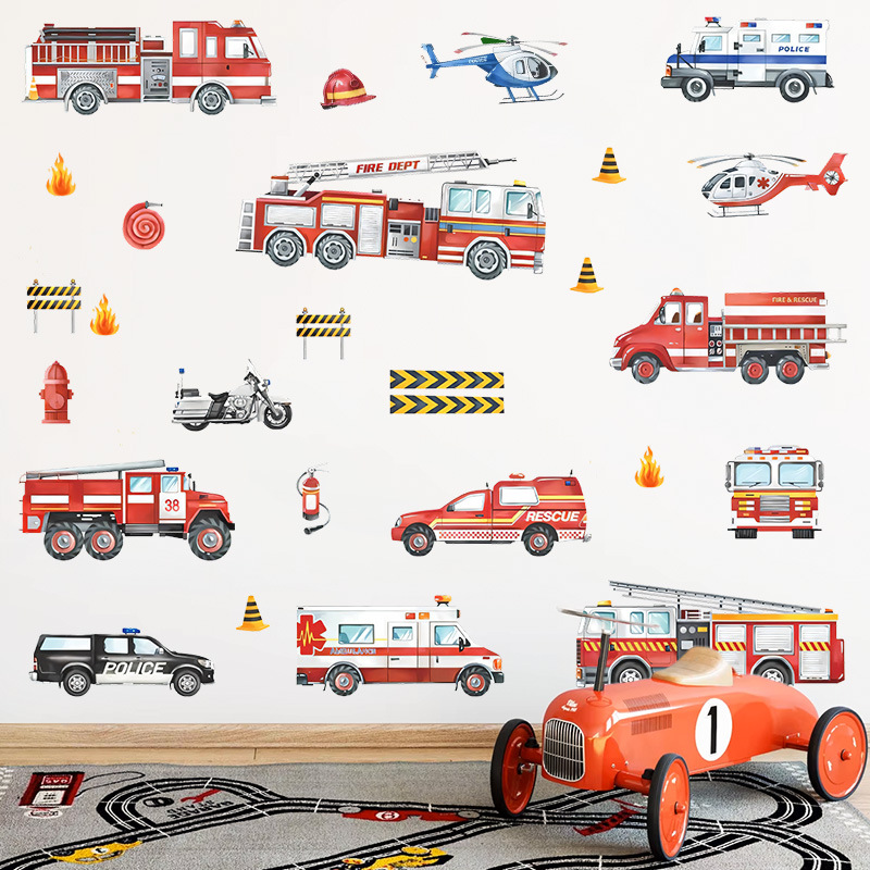 Cross-border Car Wall Stickers Watercolor Cartoon Vehicles Home Bedroom Kindergarten Children's Room Decoration Wall Stickers