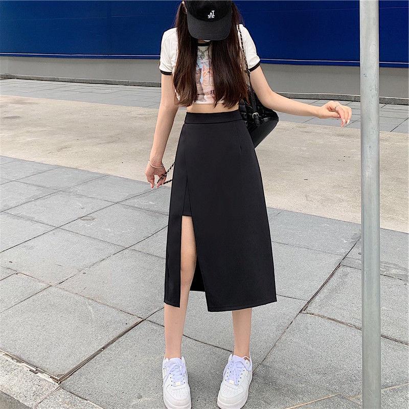 plus size Split Suit Skirt Women's Summer chubby girl Irregular Black Culottes High Waist Slim A- Line Mid-Length Skirt