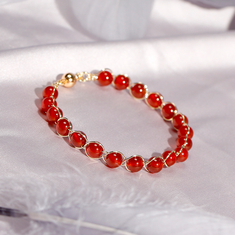 Badu Crystal Bracelet Women's Red Agate Woven Sucker Bracelet Niche Elegant White All-match Bracelet