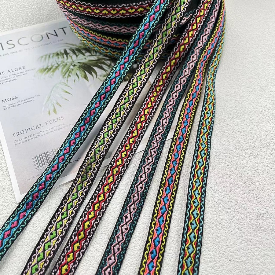 Jacquard Ribbon Ethnic Style Lace Pattern Retro Blue Home Clothing Accessories SH-3155 Width 1CM