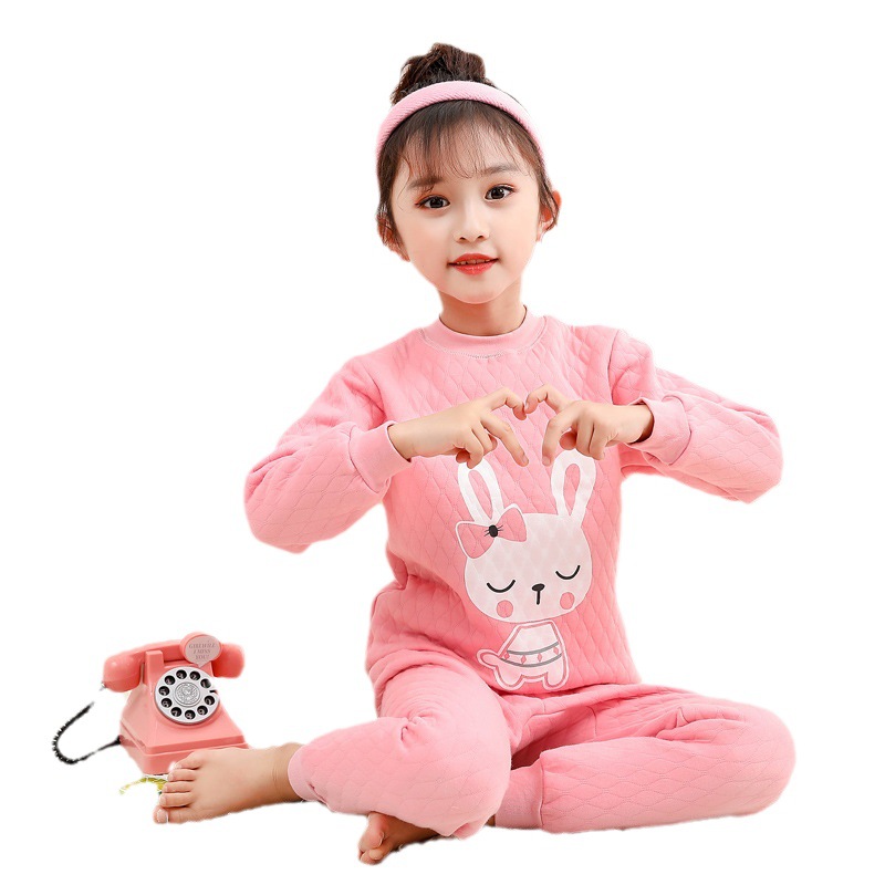 Picture of Winter new children's underwear quilted three-layer warm thickened suit half collar children's hollow cotton autumn clothes long pants