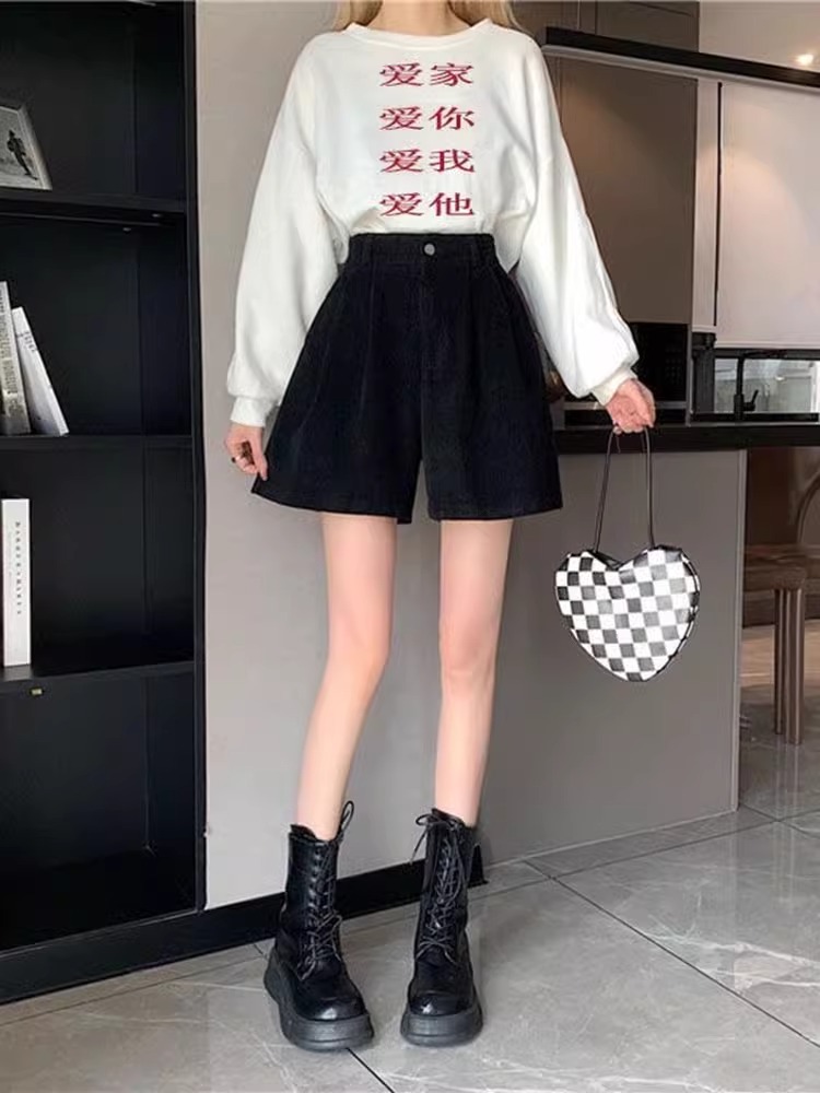 Picture of Corduroy Shorts Women's 2023 Autumn and Winter New Wide Leg Pants High Waist Slimming Small Retro Casual A- Shaped Pants