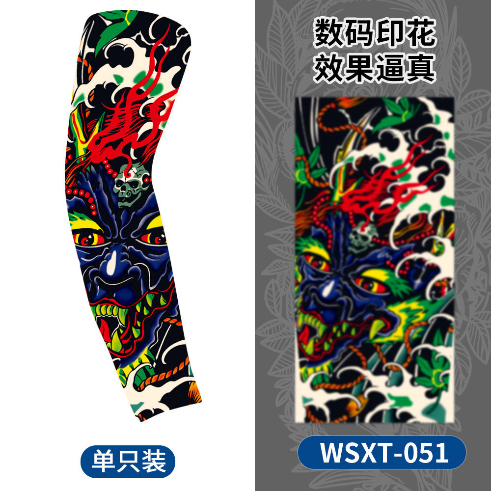 Picture of Summer Riding Sunscreen Tattoo Sleeve Simulation Tattoo Quick-drying Arm Protector Outdoor Sports Sunshade Breathable High Elastic Ice Sleeve