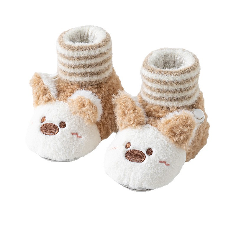 Picture of Fleece-lined thickened warmth for newborns, infants, boys, and babies, spring, autumn, and winter, with soft soles that don't feel uncomfortable, mid-calf
