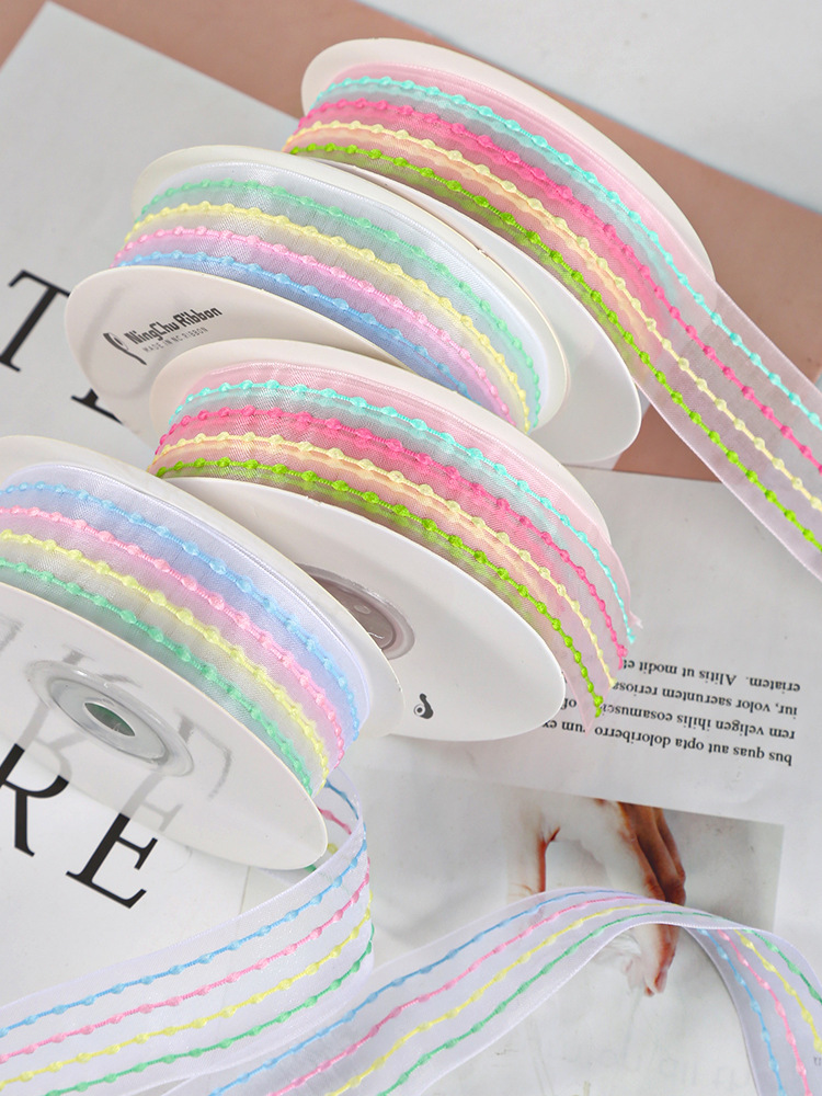 2.5cm Four Color Striped Snow Gauze Ribbon Webbing Ribbon Bouquet Gift Wrapping Baking Handmade DIY Bow Yarn Ribbon