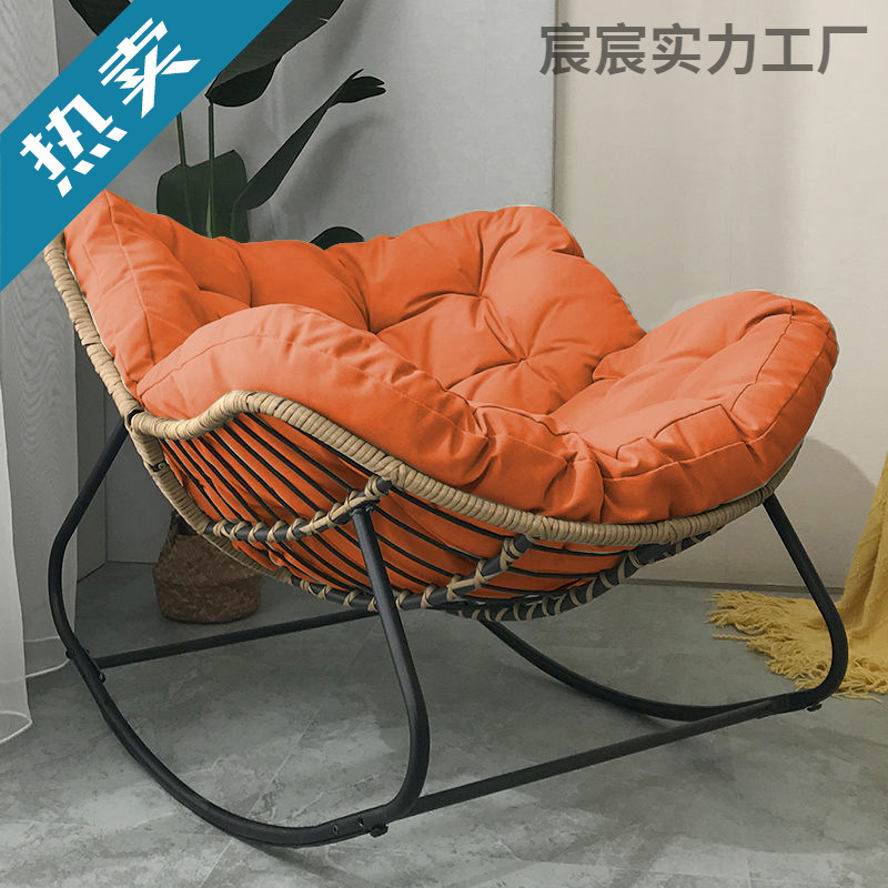 Woven rattan bird's nest rocking chair can sit or lie on the lazy rocking chair, balcony home leisure rattan chair, wrought iron double rocking chair