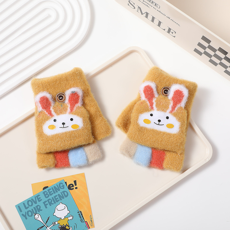 Picture of Children's flip gloves autumn and winter boys half finger warm cute Primary School students writing knitted dual-purpose gloves wholesale