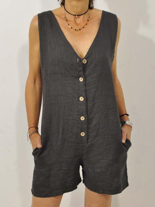 Picture of Amazon European and American Cross-border Jumpsuit 2025 Foreign Trade New Cotton and Linen Casual Pocket Women's Shorts Vest