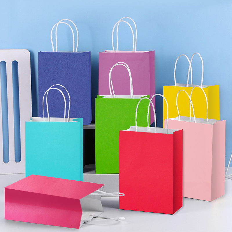 in stock Macaron Solid Color White Kraft Paper Bag Baking Milk Tea Takeaway Packing Bag Clothing Gift Packing Tote Bag