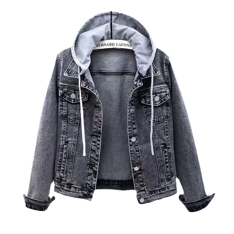 Picture of Cross-border foreign trade wholesale Denim short coat women's short autumn and winter Korean long sleeve slim hooded jacket all-match students
