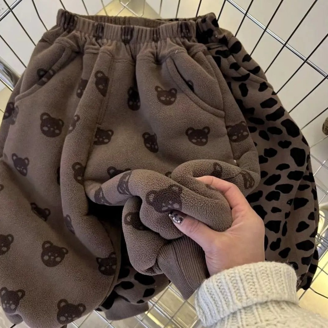 Boys and Girls Pants Spring and Autumn Outer Wear Children's Sports Casual Pants Winter fleece-lined Thickened One-piece Velvet Warm Pants