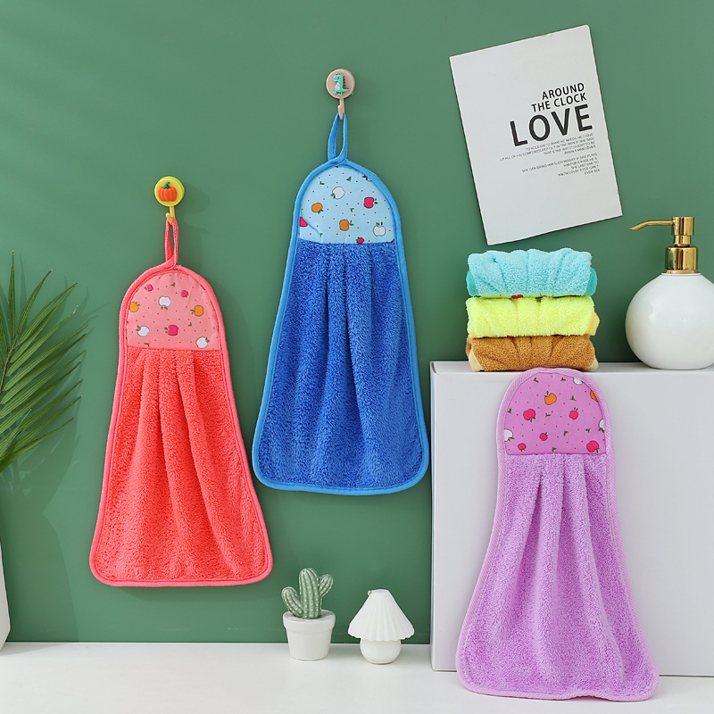 Picture of Coral Velvet Hand Towel Can Be Hung in the Kitchen, Thickened Cleaning Towel, Gift Advertising Towel