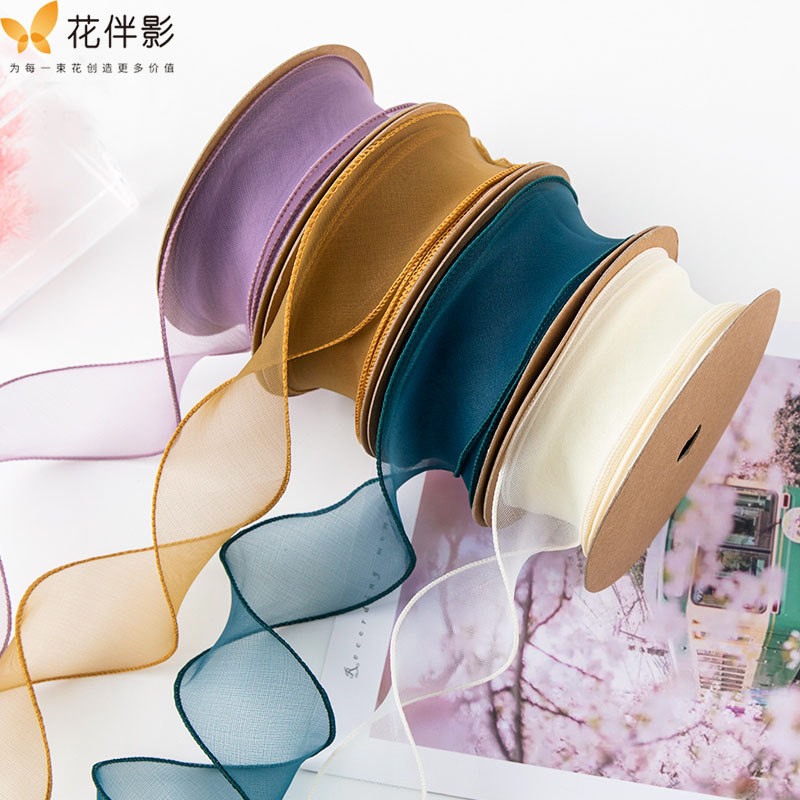Flower Accompanied Shadow Fishtail Gauze Belt Flower Packaging Belt Floral Ribbon Solid Color Chiffon Korean-style Flower Bundle Packaging Ribbon