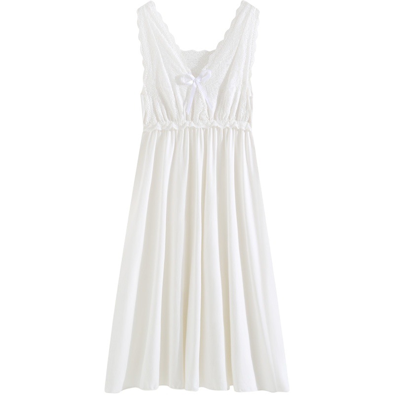 Sling Nightgown Women's Summer Palace Style Lace Comfortable Nightgown Long Sling Skirt with Chest Pad Outer Wear Home Cotton