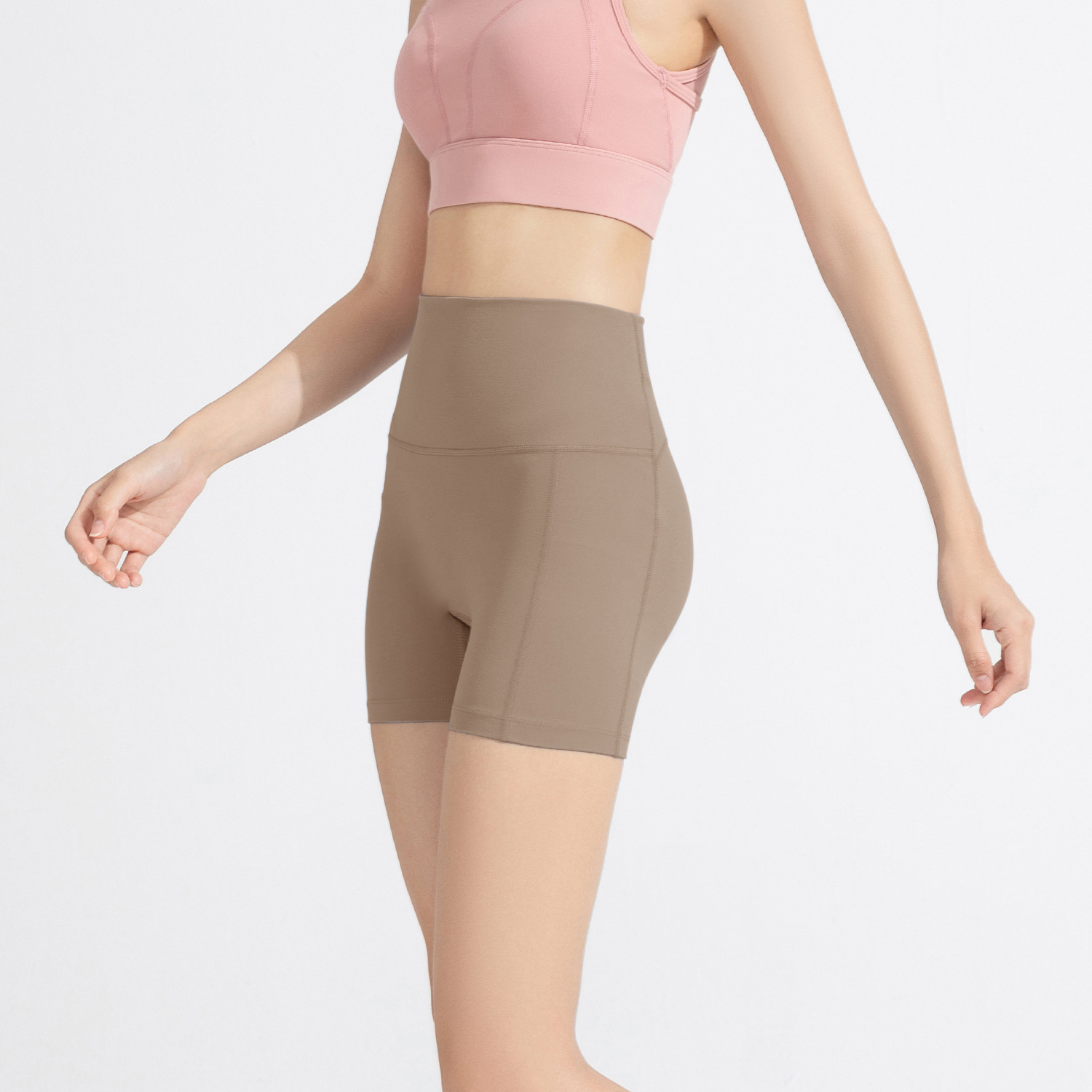 Picture of 2023 Summer new belly contracting three pants high waist hip lifting nude yoga pants sports tight outer wear fitness shorts