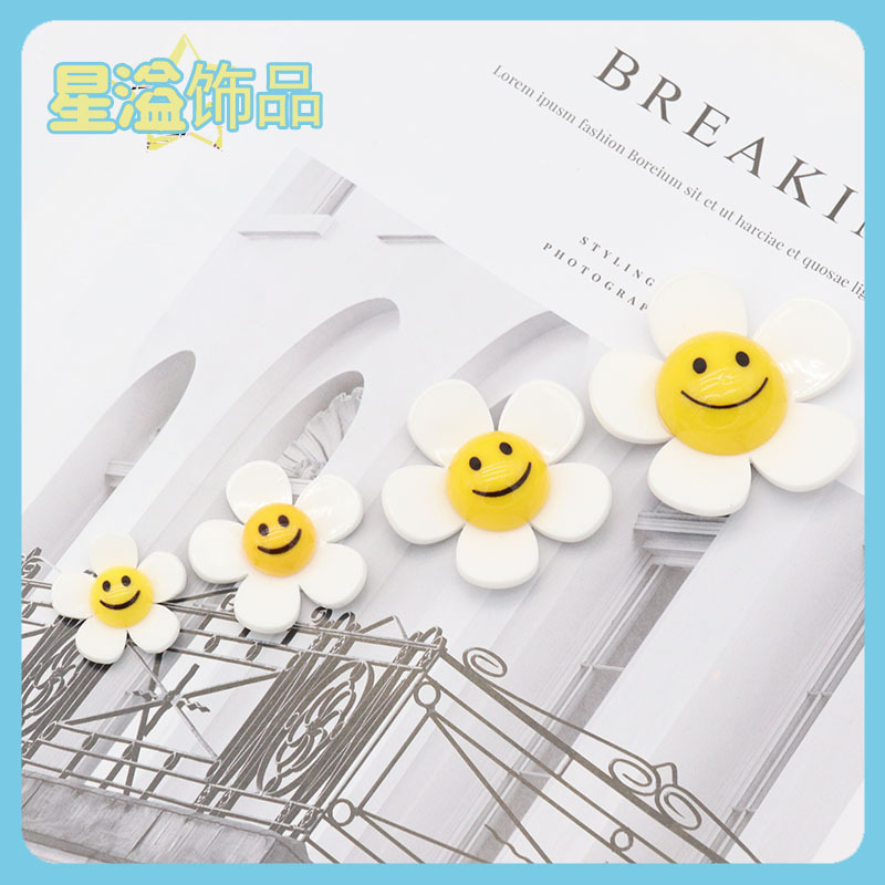 South Korea's New 25/35/45/55mm Acrylic Stereo Smiley White Flower Phone Case Hairpin Hair Accessories
