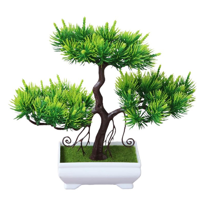 Simulation plant bonsai plastic green plant artificial flower potted small welcome pine ornaments home decoration desktop furnishings