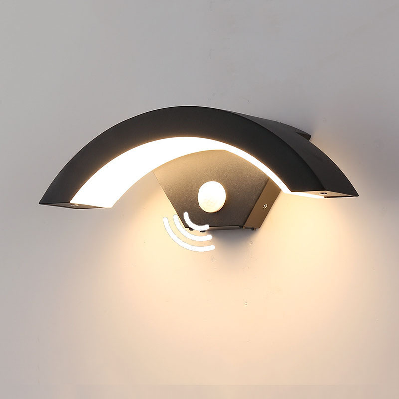 Cross-Border Outdoor Waterproof Human Body Infrared Sensor Courtyard Simple Creative Outdoor Balcony Door Moon-Shaped Wall Lamp
