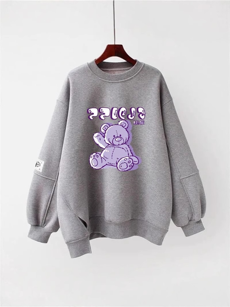 Women's Sweatshirt Spring and Autumn Thin Loose Hoodless Crewneck Long-sleeved Cute All-match Student's fleece-lined Thickened Trendy Ins Top