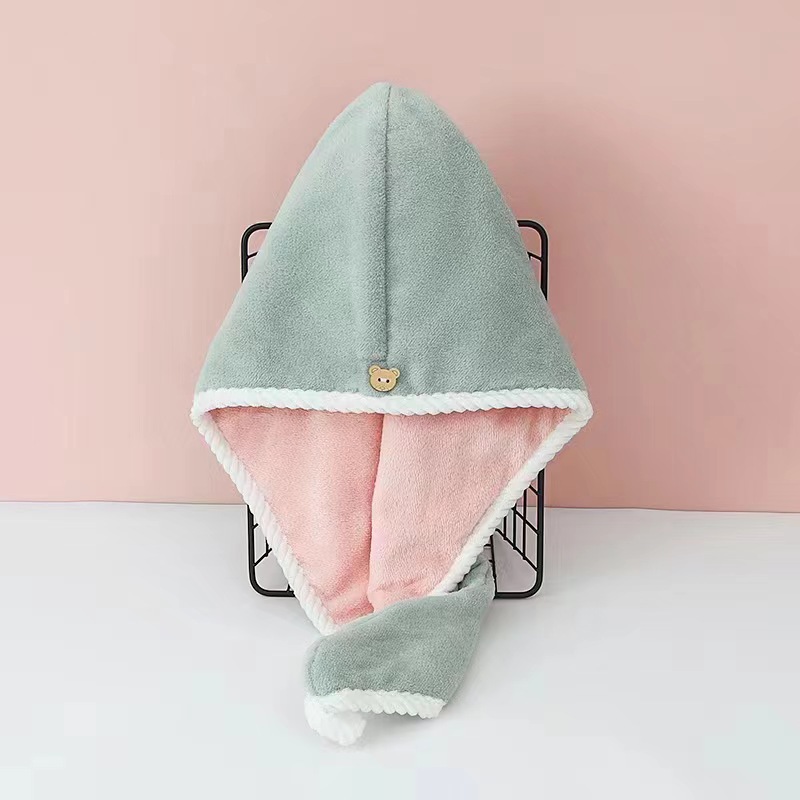 Picture of Class a Dry Hair Cap Thickeneded Super Absorbent Quick-Drying Shower Cap Double Layer Coral Velvet Edge Dry Hair Towel Ready for Sale