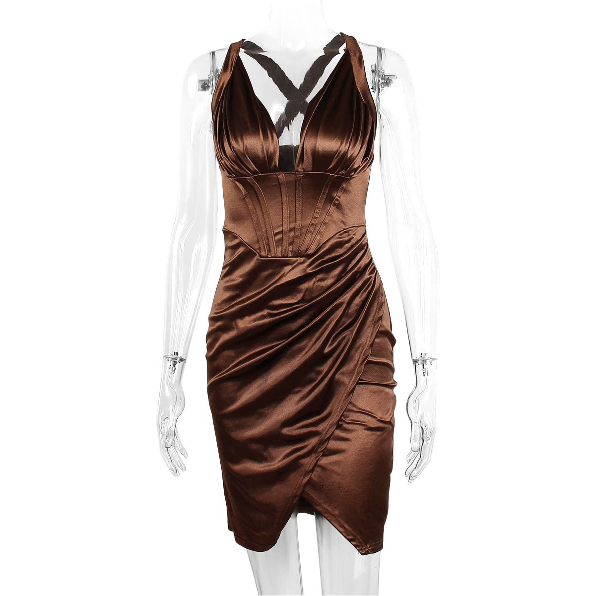 2024 Summer New Amazon Cross-border Women's Wear Deep V-neck Neck Backless Sexy Elegant Pleated dress
